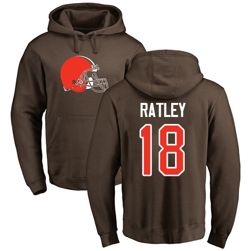 Men Cleveland Browns Damion Ratley Brown Jersey #18 NFL Football Name and Number Logo Pullover Hoodie Sweatshirt